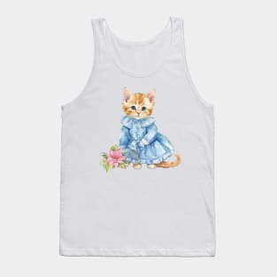 Cute ginger kitten in a blue dress Tank Top